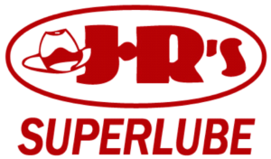 JR Superlube logo. JRs with a hate infront with Superlube